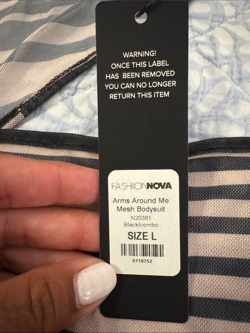 Fashion Nova Black and Nude Striped One-Shoulder Bodysuit - Picture 2 of 2